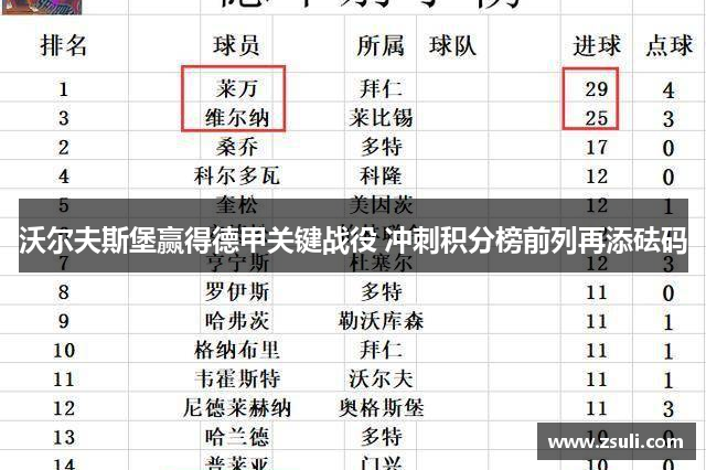 沃尔夫斯堡赢得德甲关键战役 冲刺积分榜前列再添砝码